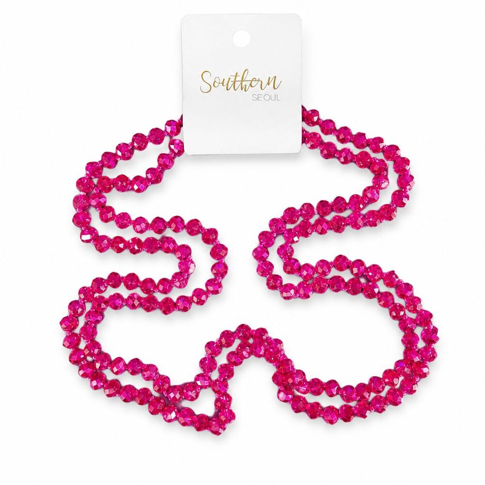 VTG Style Southern Seoul Fuchsia Hot Pink Faceted Crystal Beaded 57" Necklace